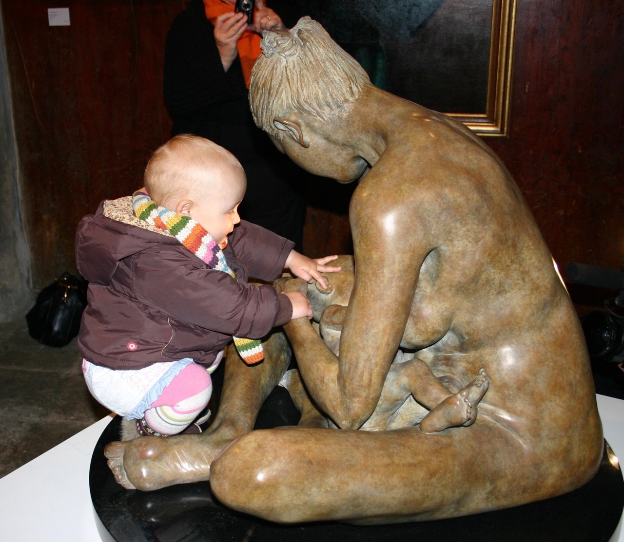 One year old Coco visits her new-born bronze self at palazzo Corsini, Florence in 2006